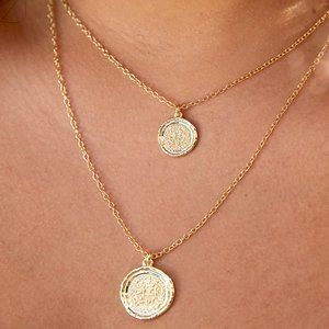 $75 NEW AMBER SCEATS Gold Double Coin Necklace